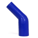 HPS 2.5 inch - 3 inch ID High Temp 4-ply Reinforced Silicone 45 Degree Elbow Reducer Hose Blue 63mm - 76mm ID