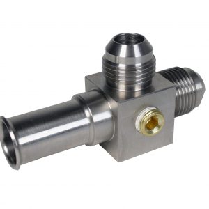 Stainless Steel Coupler to convert Ford OE Fuel line (1986 thru 2006) to Dual -8 AN male ports (1/8in