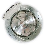 4 Piston Pro Street Front Drilled, Slotted, Brake Kit "A" Body Mopar 9" Drum