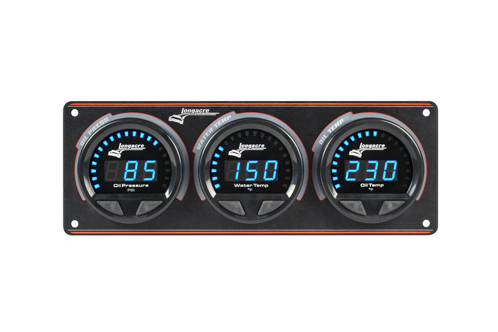 Digital Elite LED Waterproof Gauge Panel from Longacre, 3 Gauge Oil Pressure/Water Temperature/Oil Temperature