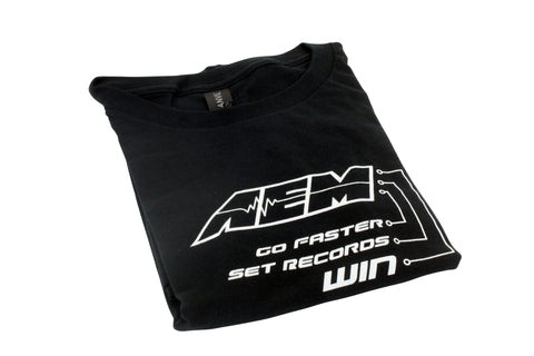 AEM Logo T Shirt, Go Faster, Set Records, Win, Black