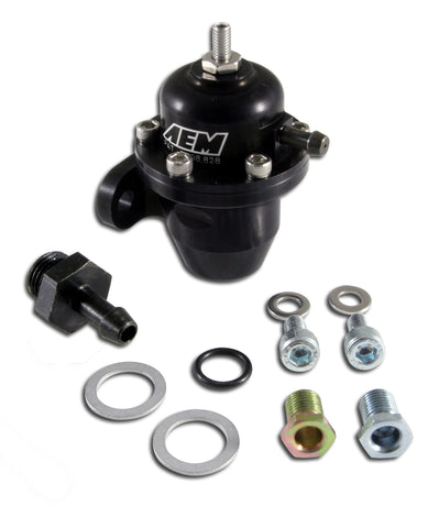 Adjustable Fuel Pressure Regulator, Black Anodized, Acura and Honda Inline Flange with Straight Retu