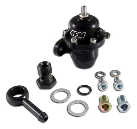 Adjustable Fuel Pressure Regulator, Black Anodized, Acura & Honda Inline Flange with 90 Degree Retur