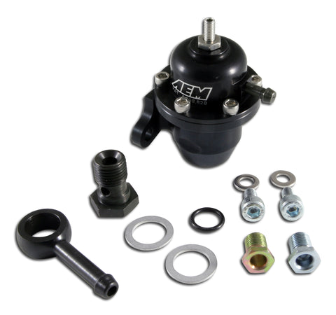 Adjustable Fuel Pressure Regulator, Black Anodized, Acura & Honda Offset Flange with 90 Degree Retur