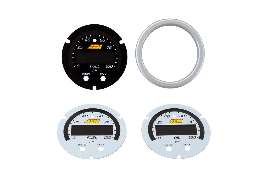 X-Series Pressure Gauge  0-100psi - 0-7bar Accessory Kit, Silver Bezel, Black Fuel Faceplate, White