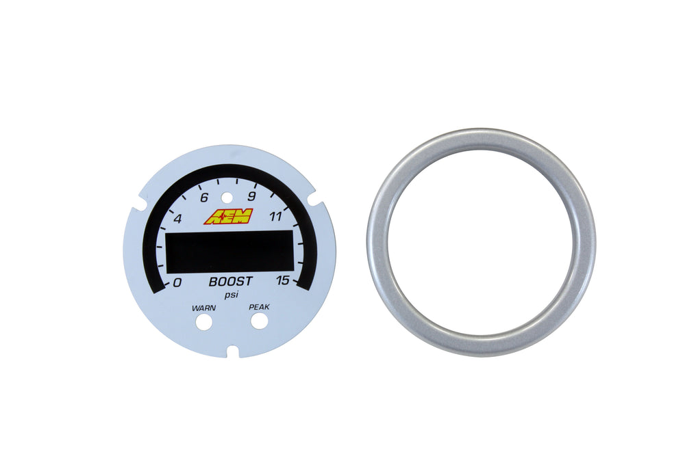 X-Series Pressure Gauge 0-15psi Accessory Kit, Silver Bezel and Reversible White Boost or Fuel Press