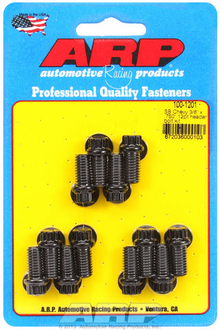 Header Bolt Kit for Chevy Small Block 3/8in x .750in Black Oxide 12-Pt Head