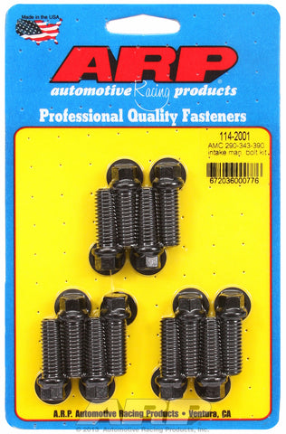 Hex Head Black Oxide Intake Manifold Bolts for AMC 290-343-390 cid, uses 3/8˝ socket