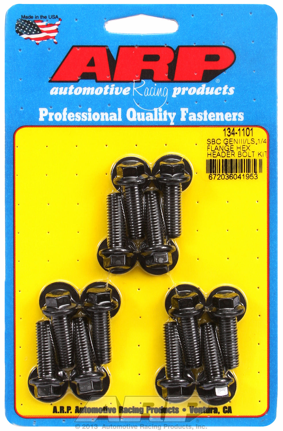 Header Bolt Kit For Chevrolet 1/4˝ wide header flange Black Oxide Hex Head