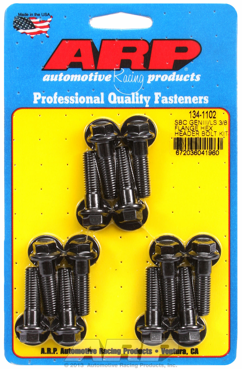 Header Bolt Kit For Chevrolet 3/8˝ wide header flange Black Oxide Hex Head