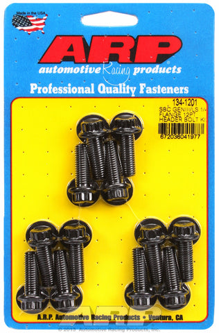 Header Bolt Kit For Chevrolet 1/4˝ wide header flange Black Oxide 12-Pt Head