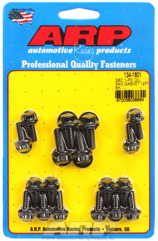 12-Pt Head Black Oxide Oil Pan Bolt Kit for Chevrolet 265-400 cid (w/ 1-pc. rubber gasket)
