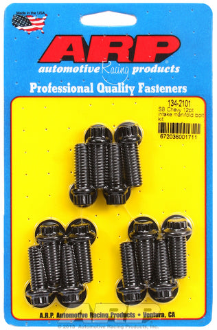 12-Pt Head Black Oxide Intake Manifold Bolts for Chevrolet 265-400 cid, factory OEM, 1.000˝, 12 piec