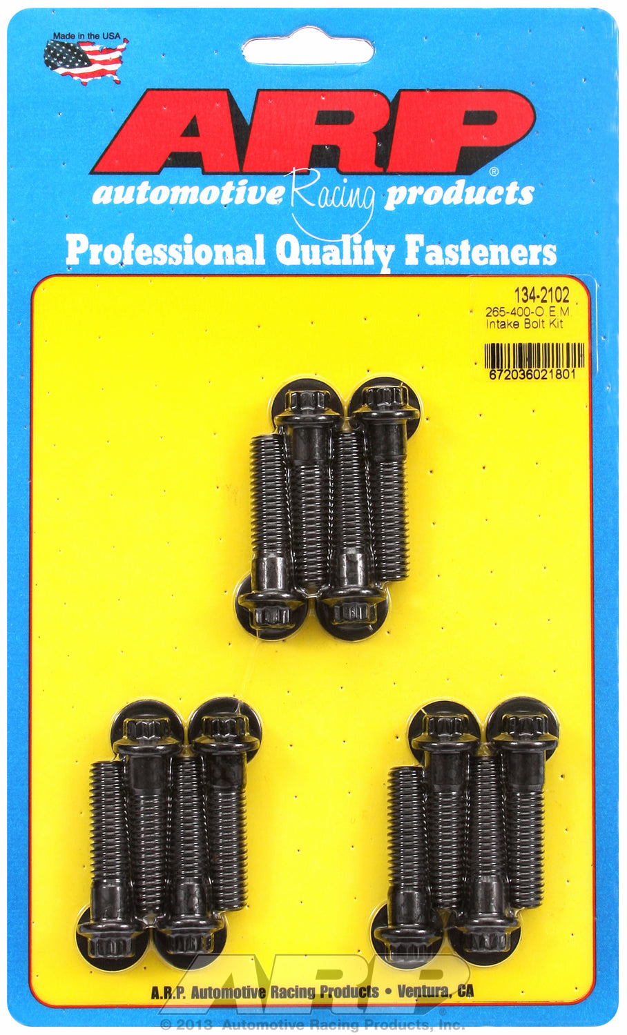 12-Pt Head Black Oxide Intake Manifold Bolts for Chevrolet 265-400 cid, factory OEM, 1.500˝, 12 piec