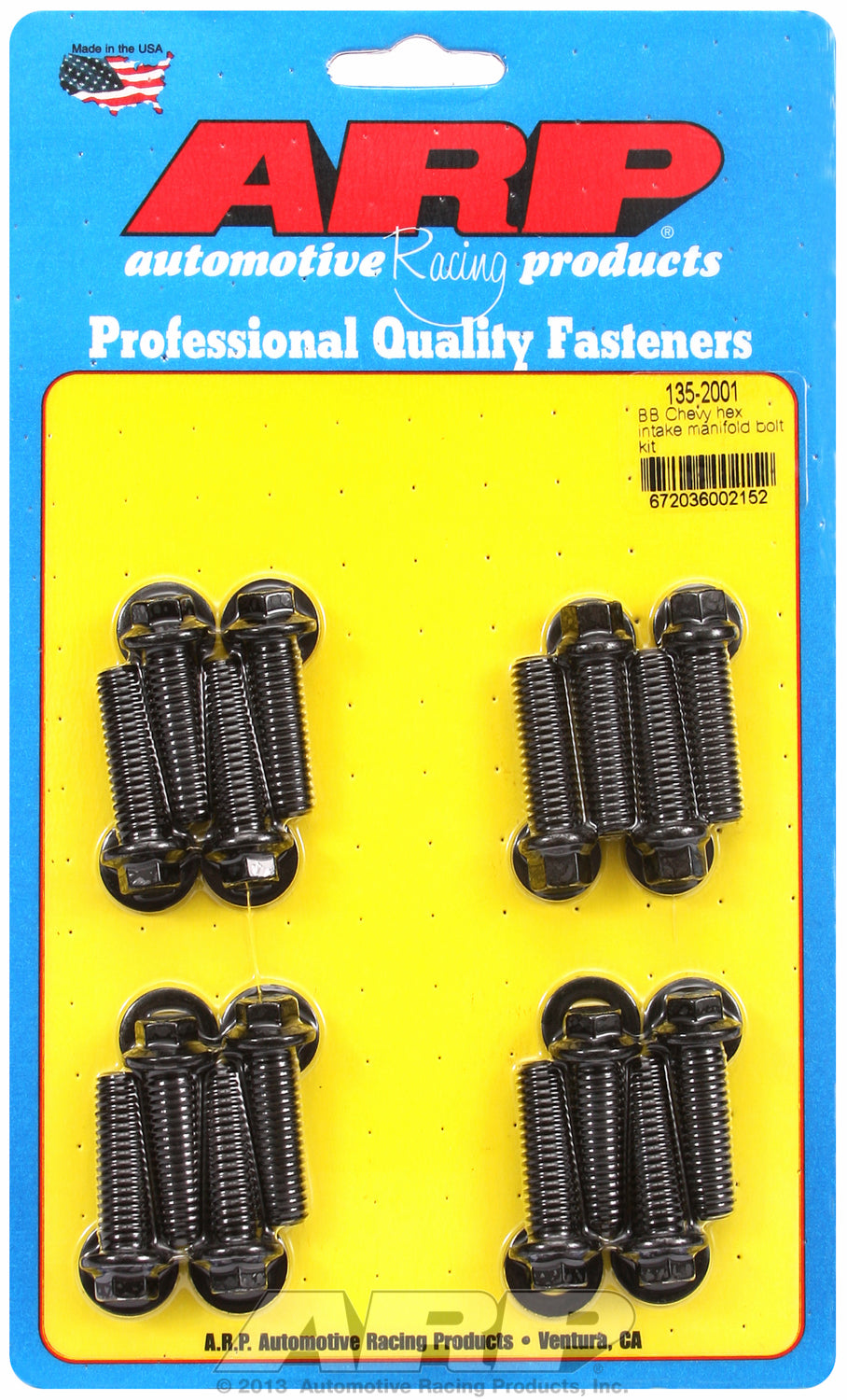 Hex Head Black Oxide Intake Manifold Bolts for Chevrolet 396-454 cid, 1.250˝ U.H.L.