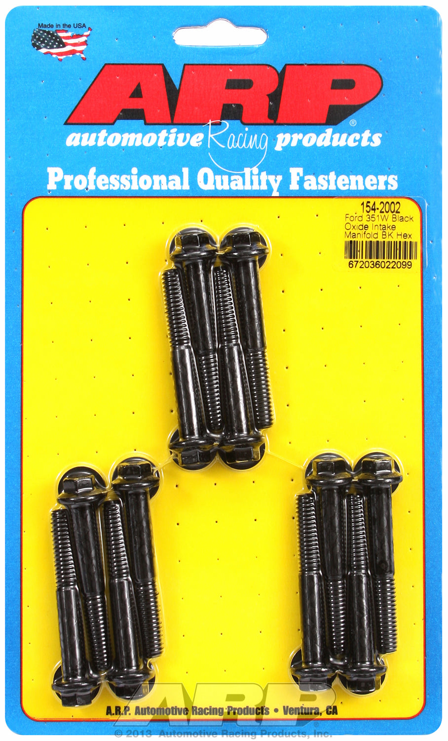 Hex Head Black Oxide Intake Manifold Bolts for Ford 351W, uses 3/8 wrenching