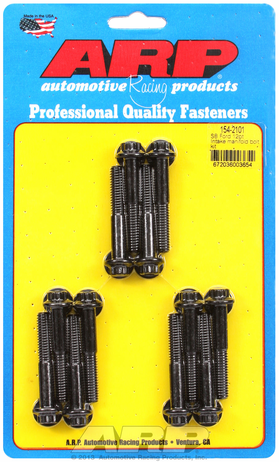 12-Pt Head Black Oxide Intake Manifold Bolts for Ford 260-289-302, 351W, uses 3/8˝ socket