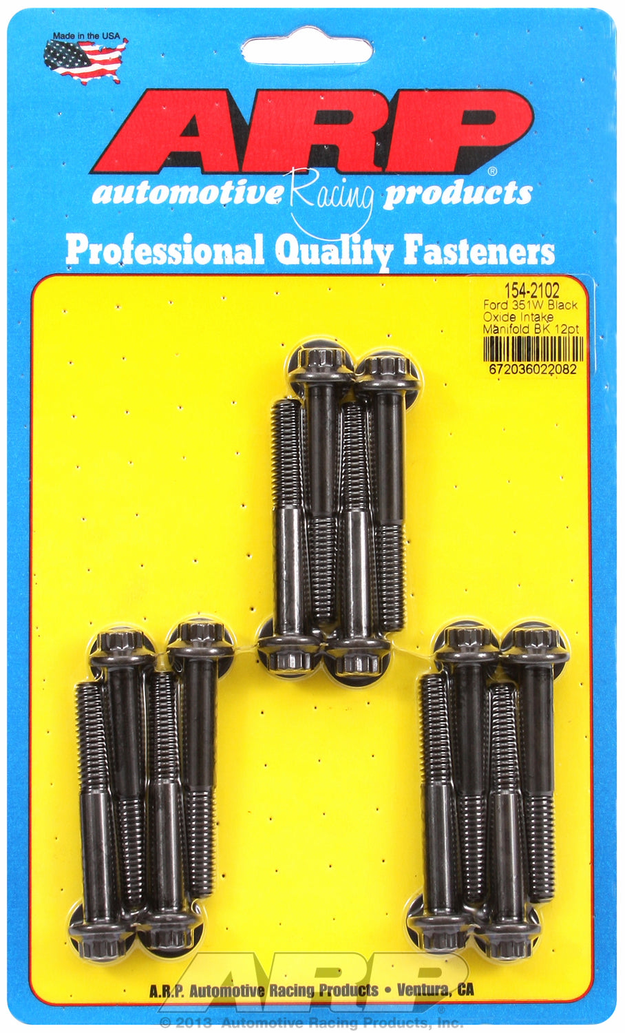 12-Pt Head Black Oxide Intake Manifold Bolts for Ford 351W, uses 3/8 wrenching