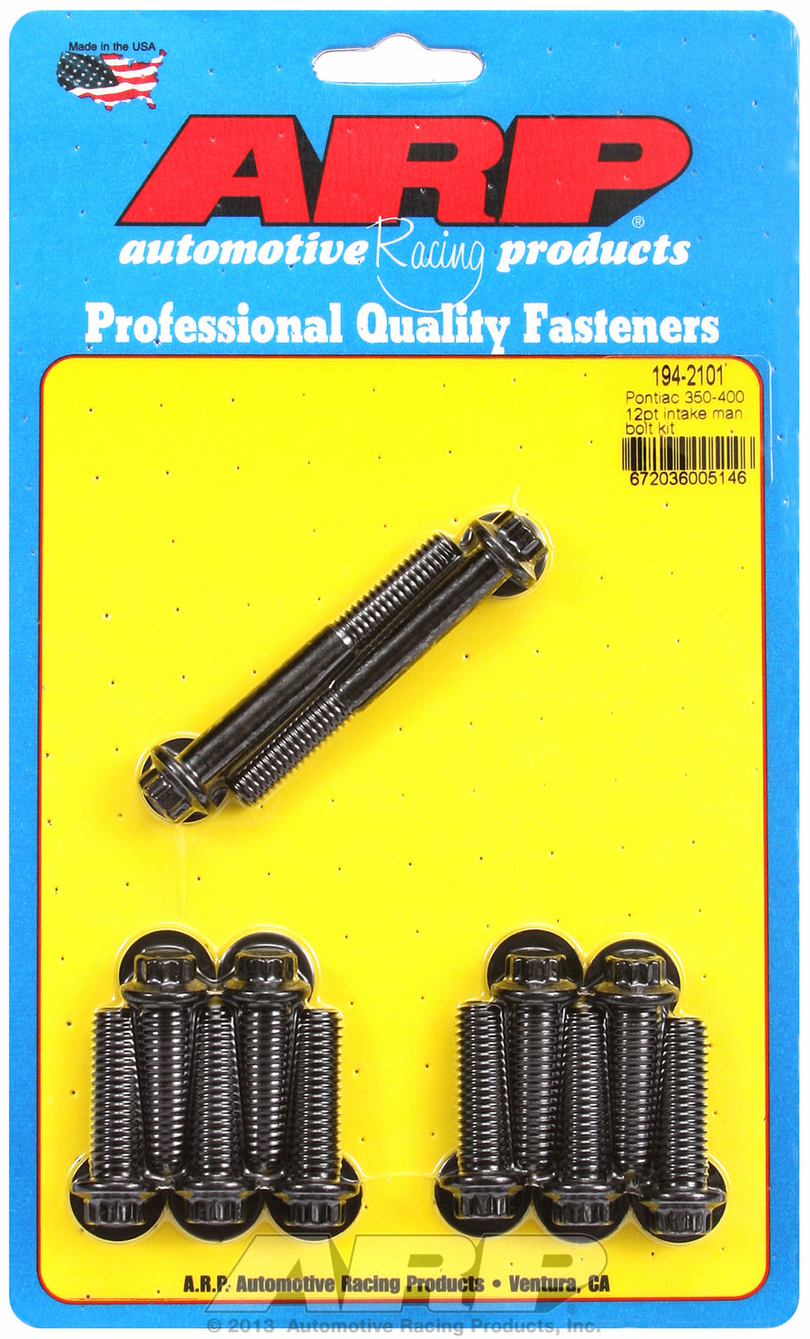 12-Pt Head Black Oxide Intake Manifold Bolts for Pontiac 350-455 cid, uses 3/8˝ socket