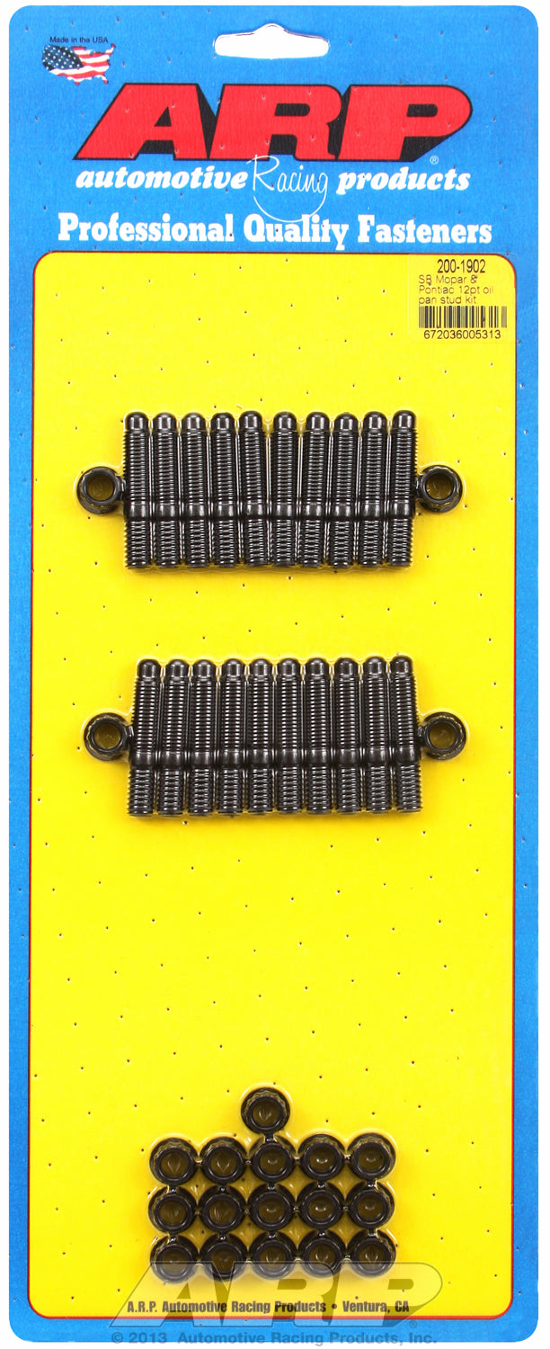 12-Pt Head Black Oxide Oil Pan Stud Kit for Chrysler 318-340-360 Wedge & 318-360 Magnum