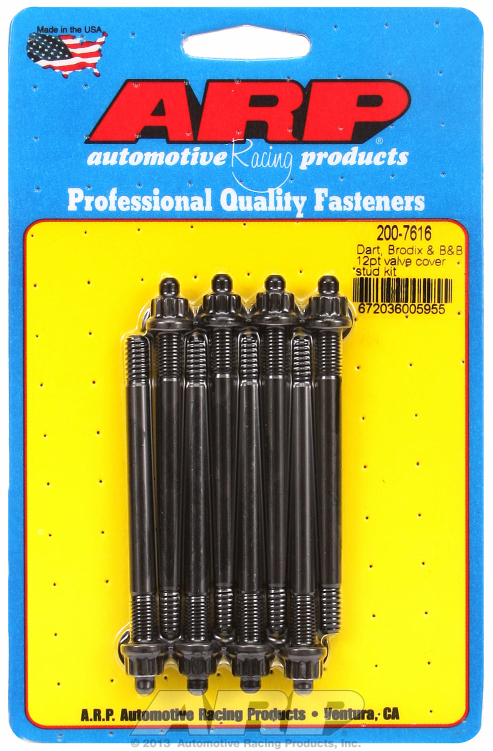 Valve Cover Stud Kit for Cast Aluminum Covers Stud kit, Dart, Brodix, B&B Black Oxide - 12-Pt Head