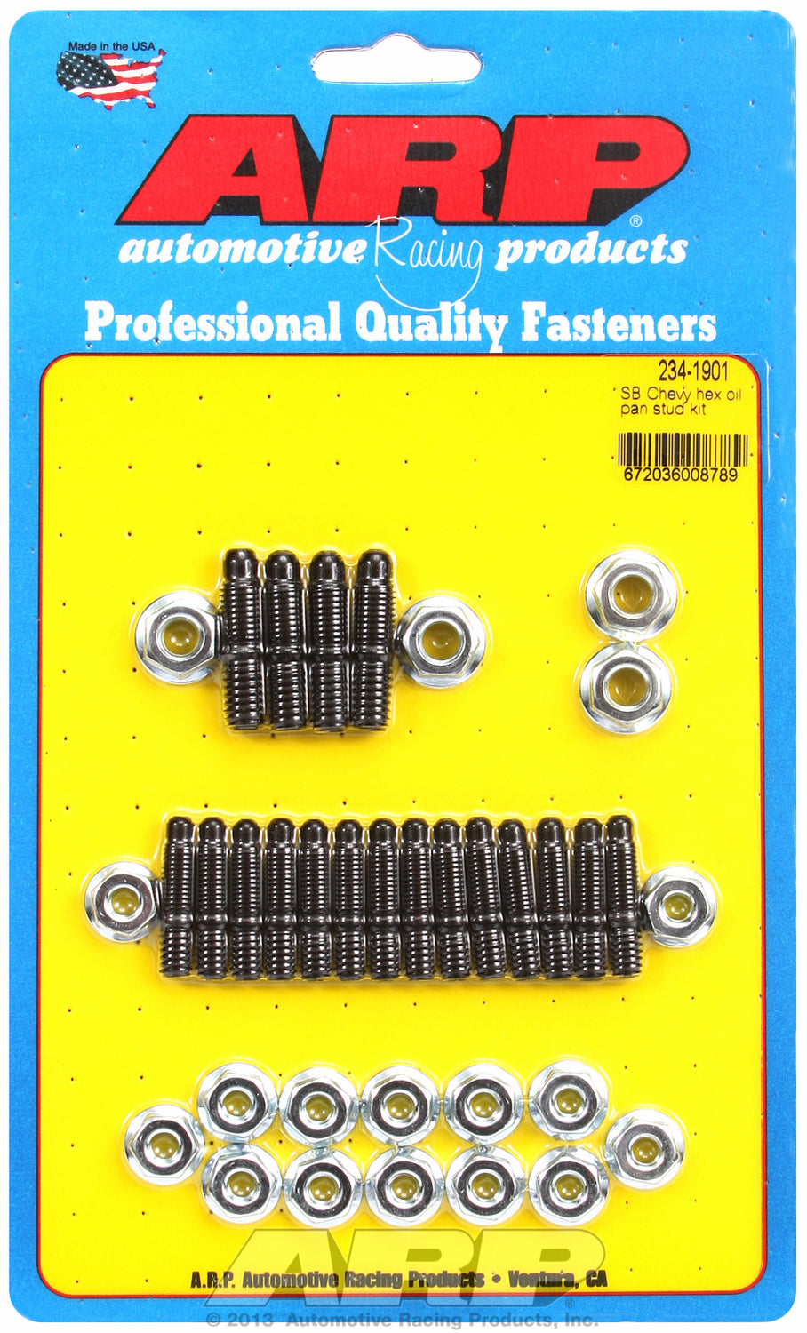 Hex Head Black Oxide Oil Pan Stud Kit for Chevrolet 265-400 cid (w/ standard 2-pc. cork gasket)