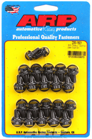12-Pt Head Black Oxide Oil Pan Bolt Kit for Chevrolet 396-454 cid (w/ standard 2-pc. cork gasket)