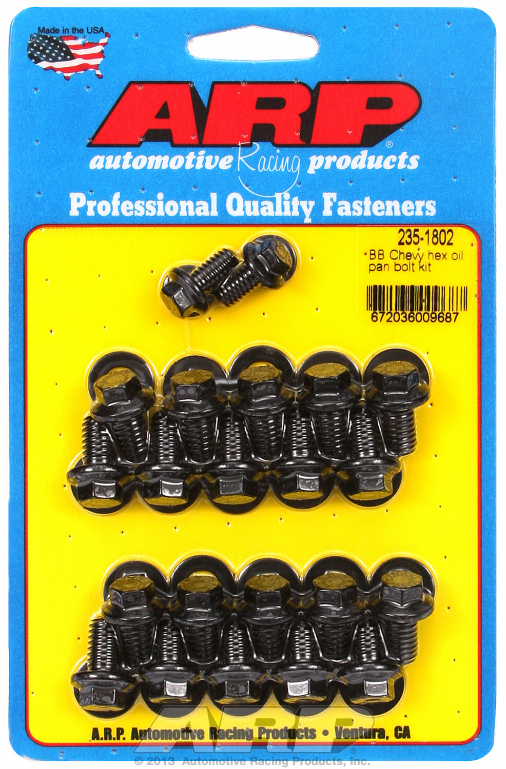 Hex Head Black Oxide Oil Pan Bolt Kit for Chevrolet 396-454 cid (w/ standard 2-pc. cork gasket)