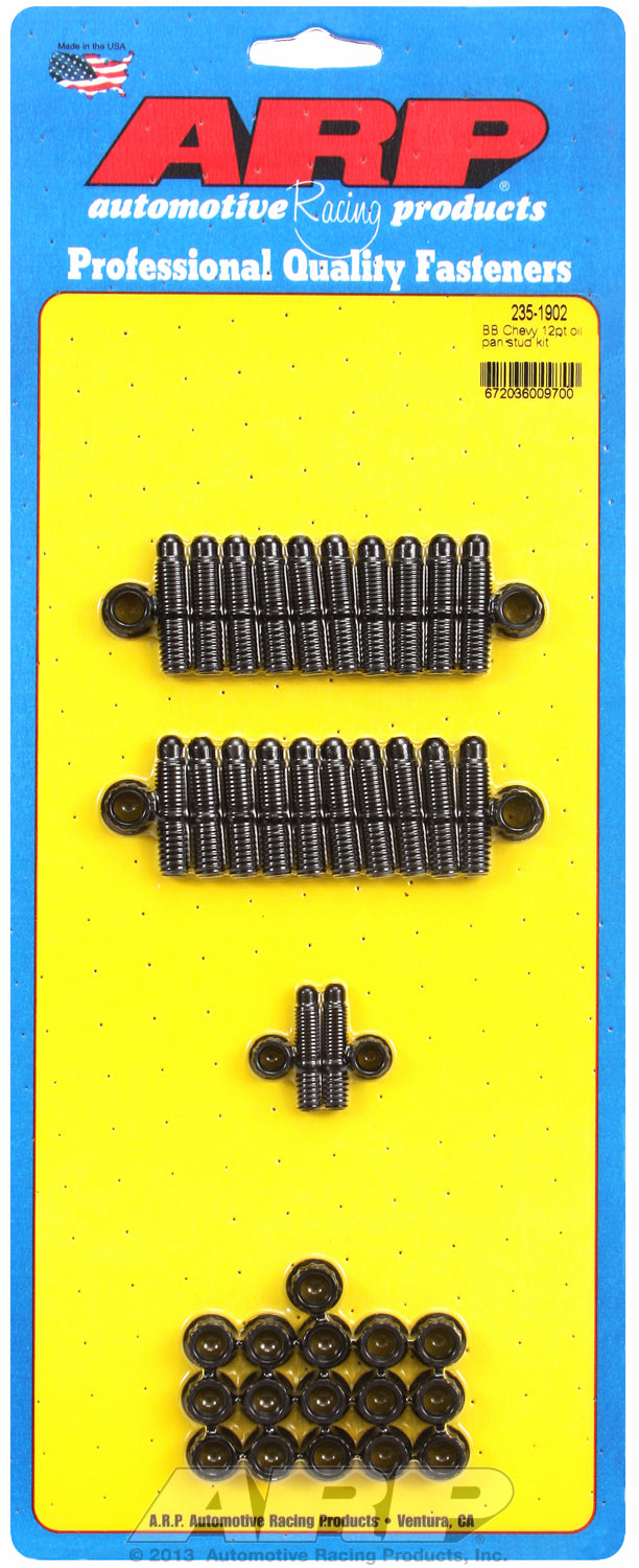 12-Pt Head Black Oxide Oil Pan Stud Kit for Chevrolet 396-454 cid (w/ standard 2-pc. cork gasket)