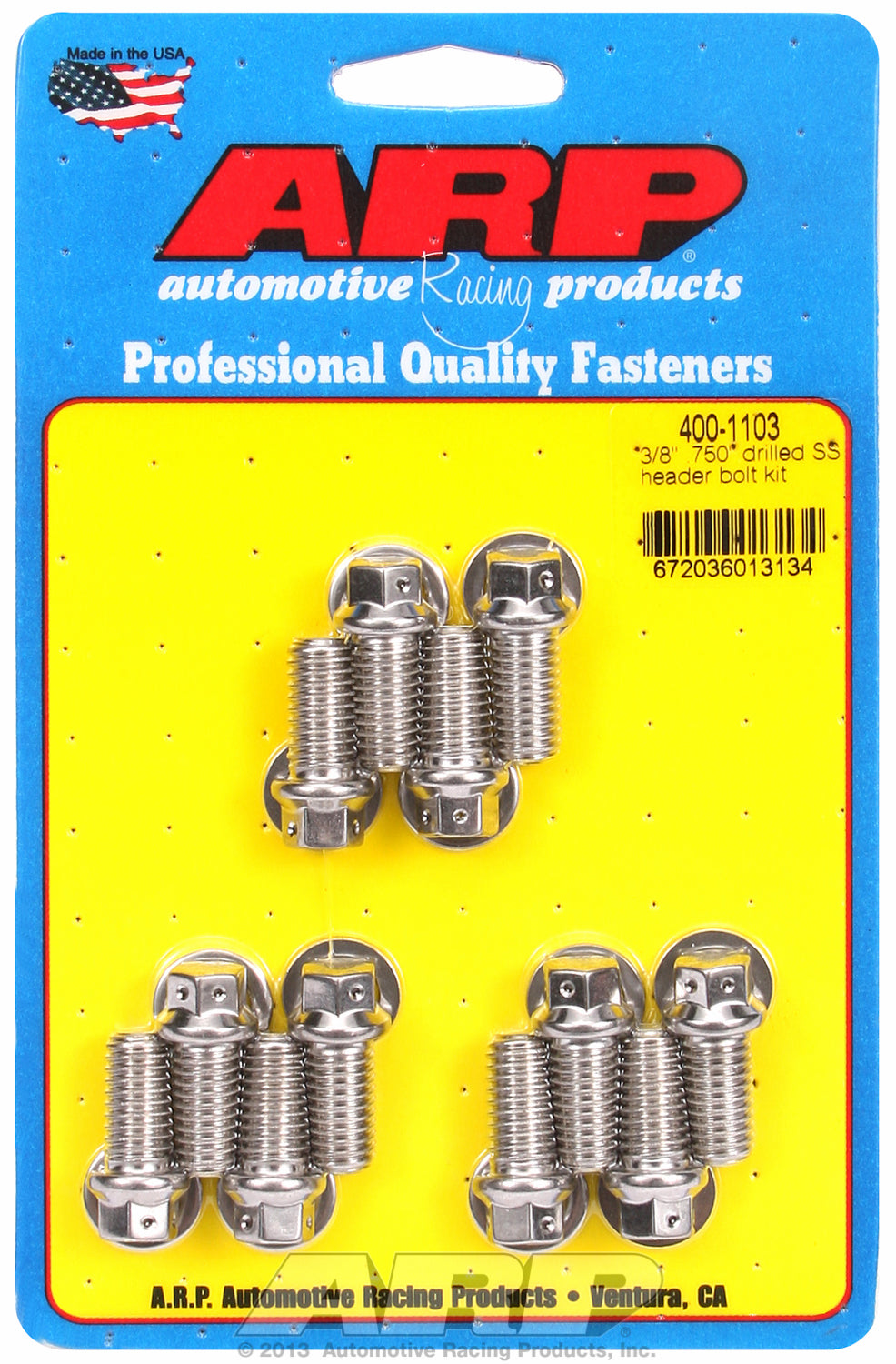 Header Bolt Kit For Chevrolet 3/8˝ dia. bolt, drilled, 3/8˝ wrench Stainless Hex Head