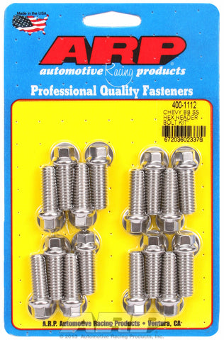 Header Bolt Kit For Chevrolet 3/8˝ dia. bolt, 3/8˝ wrench Stainless Hex Head