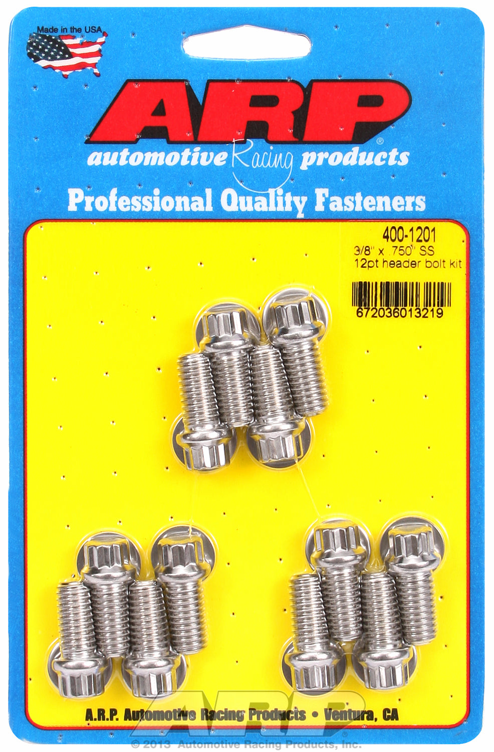 Header Bolt Kit For Chevrolet 3/8˝ dia. bolt, 3/8˝ wrench Stainless 12-Pt Head