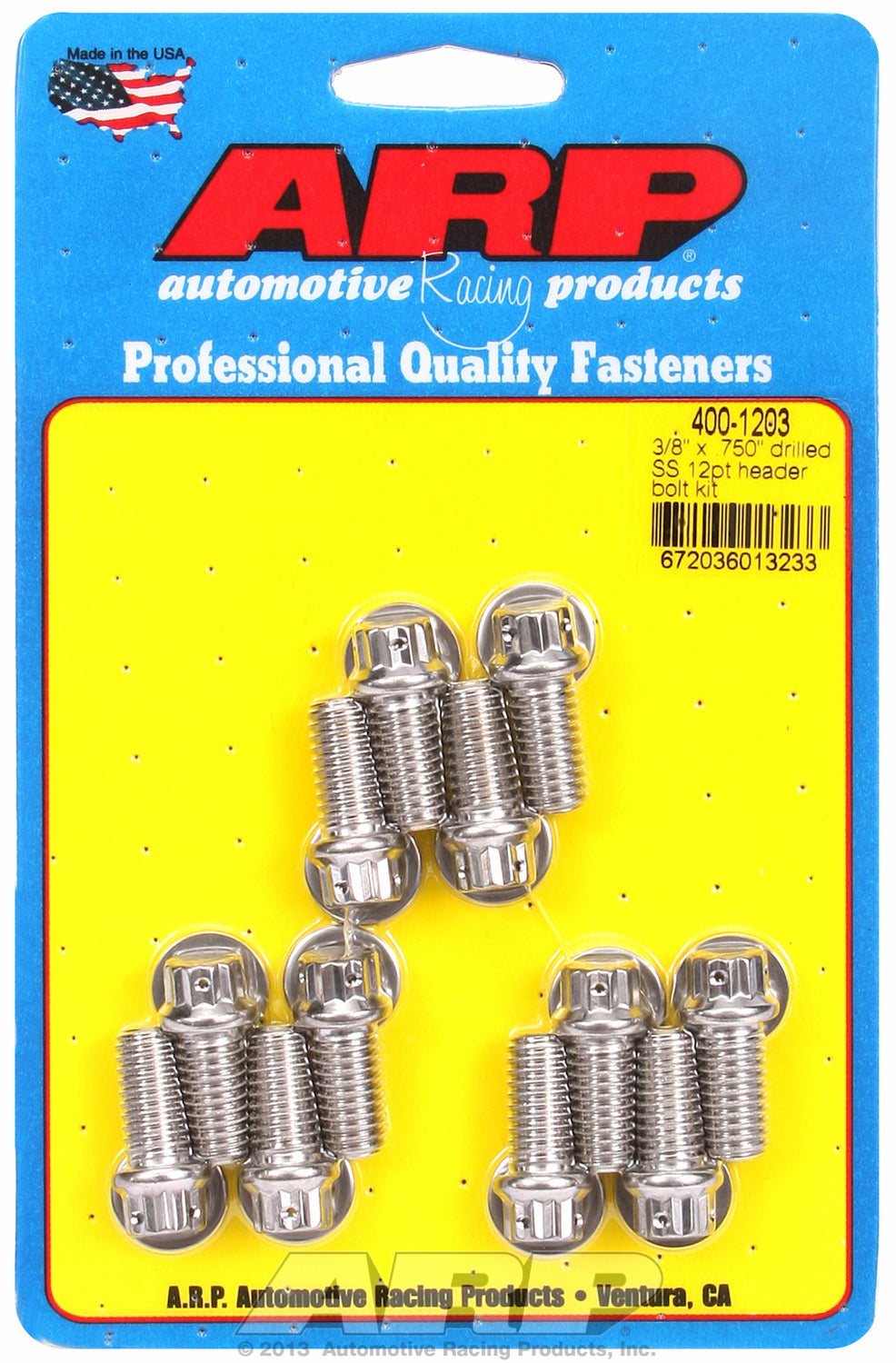 Header Bolt Kit For Chevrolet 3/8˝ dia. bolt, drilled, 3/8˝ wrench Stainless 12-Pt Head