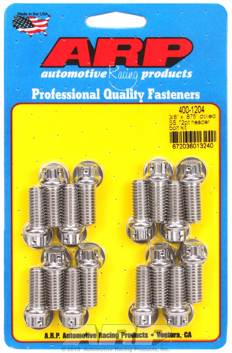 Header Bolt Kit For Chevrolet 3/8˝ dia. bolt, drilled, 3/8˝ wrench Stainless 12-Pt Head