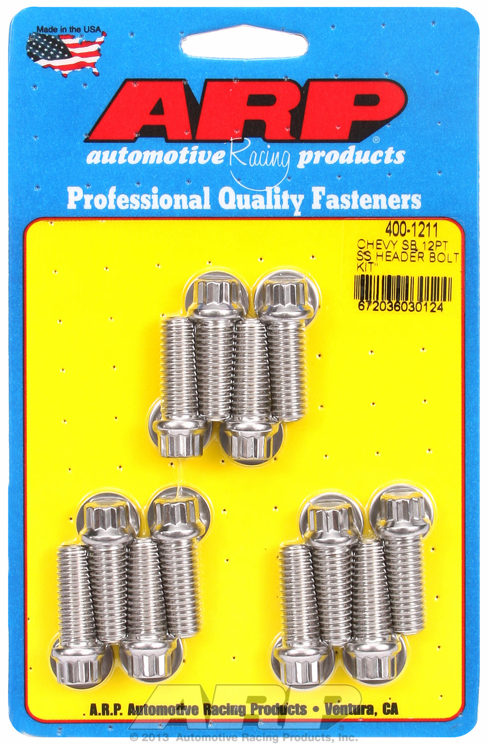 Header Bolt Kit For Chevrolet 3/8˝ dia. bolt, 3/8˝ wrench Stainless 12-Pt Head
