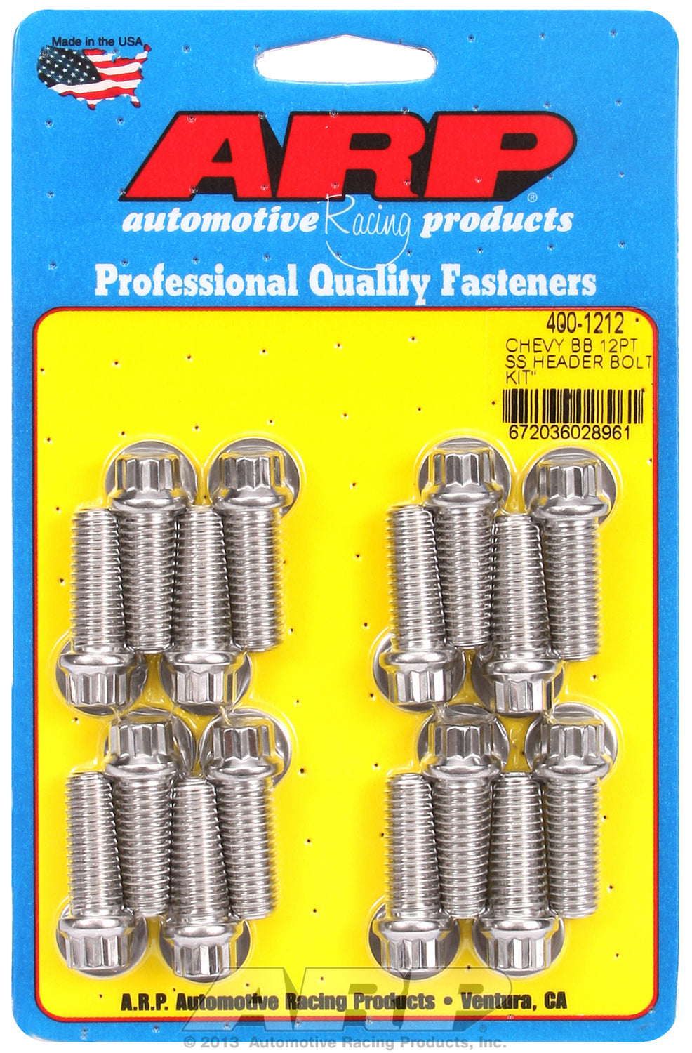 Header Bolt Kit For Chevrolet 3/8˝ dia. bolt, 3/8˝ wrench Stainless 12-Pt Head
