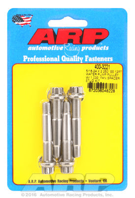 Universal Water Pump Pulley Stud Kit 1.000˝ fan spacer, broached ARP Stainless / Polished - 12-Pt He