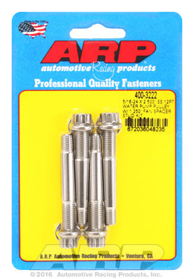 Universal Water Pump Pulley Stud Kit 1.250˝ fan spacer, broached ARP Stainless / Polished - 12-Pt He
