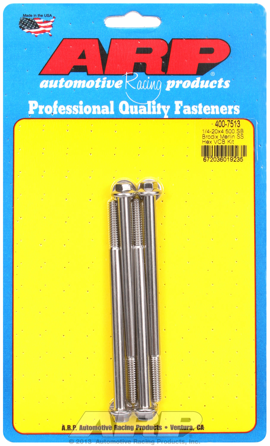 Valve Cover Bolt Kit for Cast Aluminum Covers Bolt kit, Brodix head, SB Stainless - Hex Head