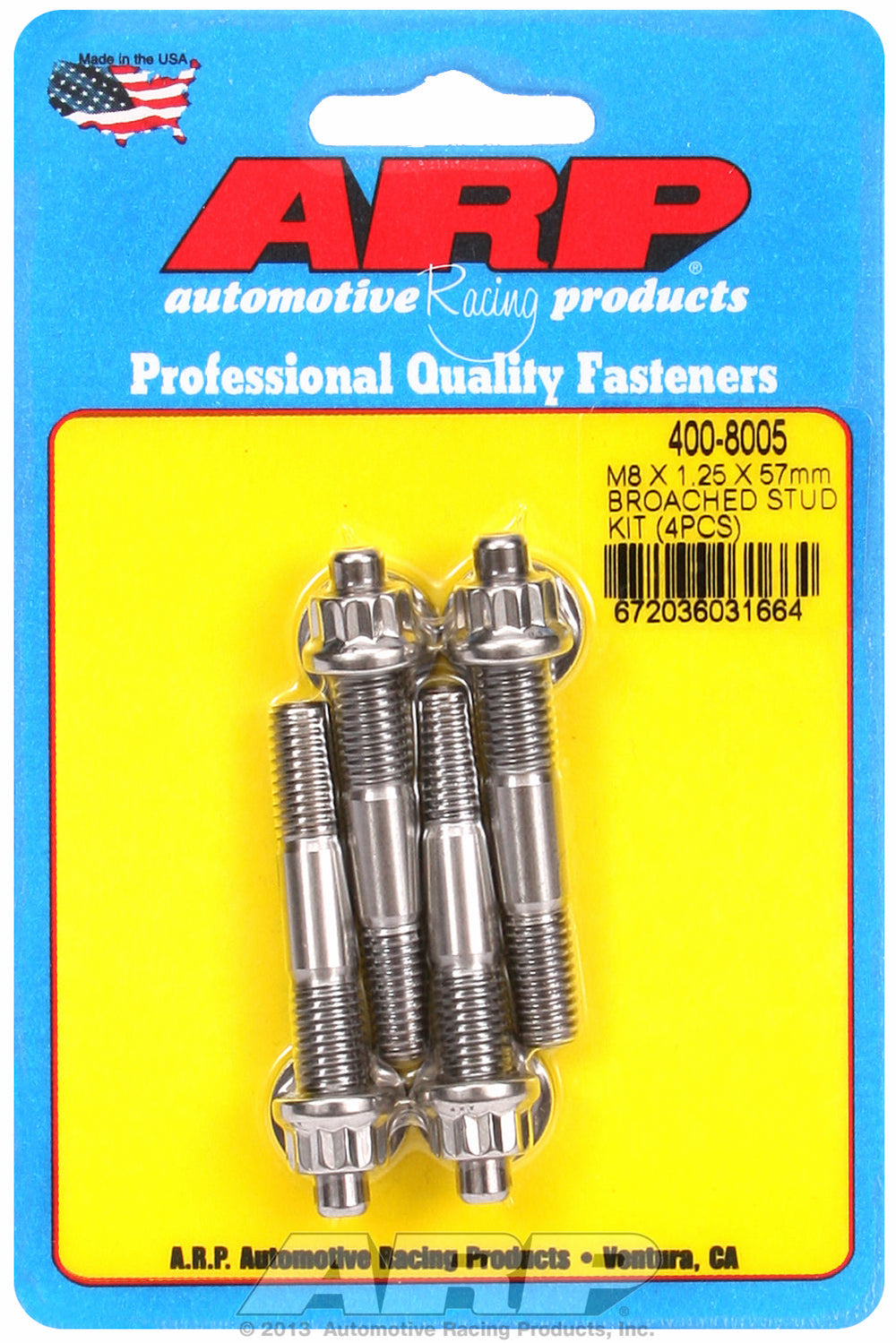 M8 X 1.25 X 57mm broached stud kit - 4pcs
