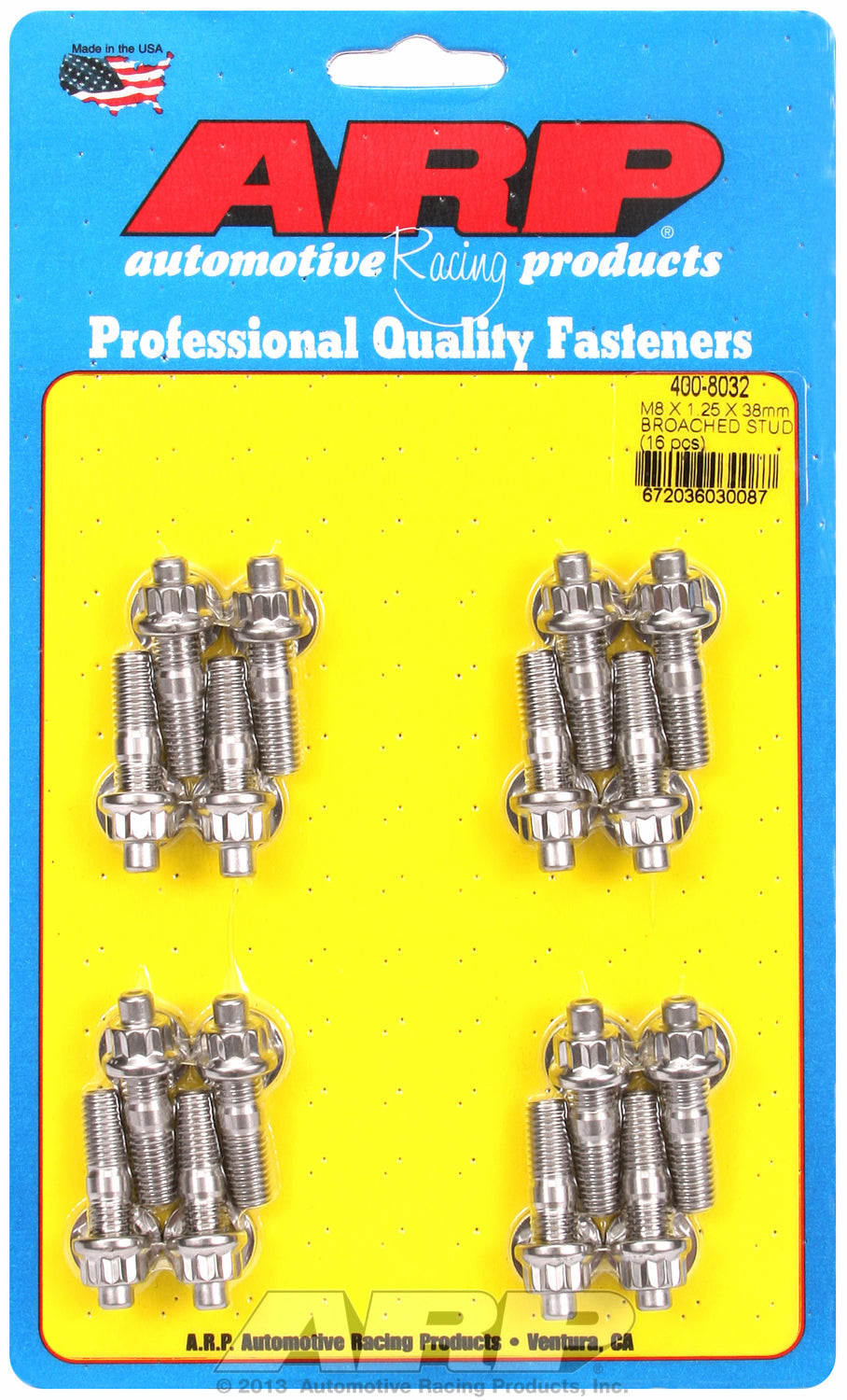M8 X 1.25 X 38mm broached stud kit - 16pcs