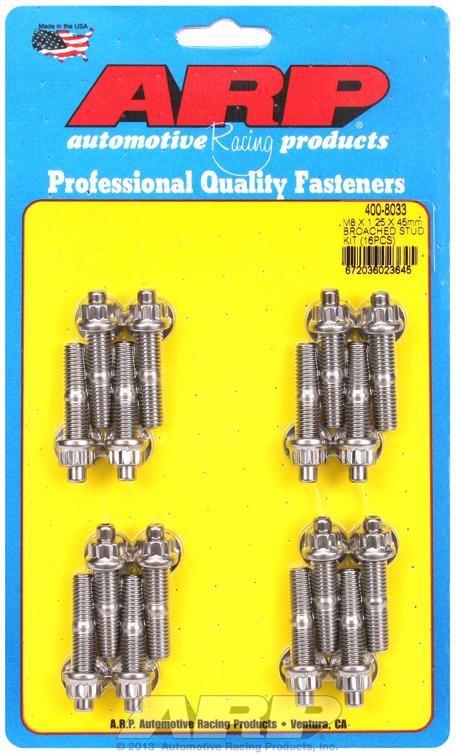 M8 X 1.25 X 45mm broached stud kit - 16pcs