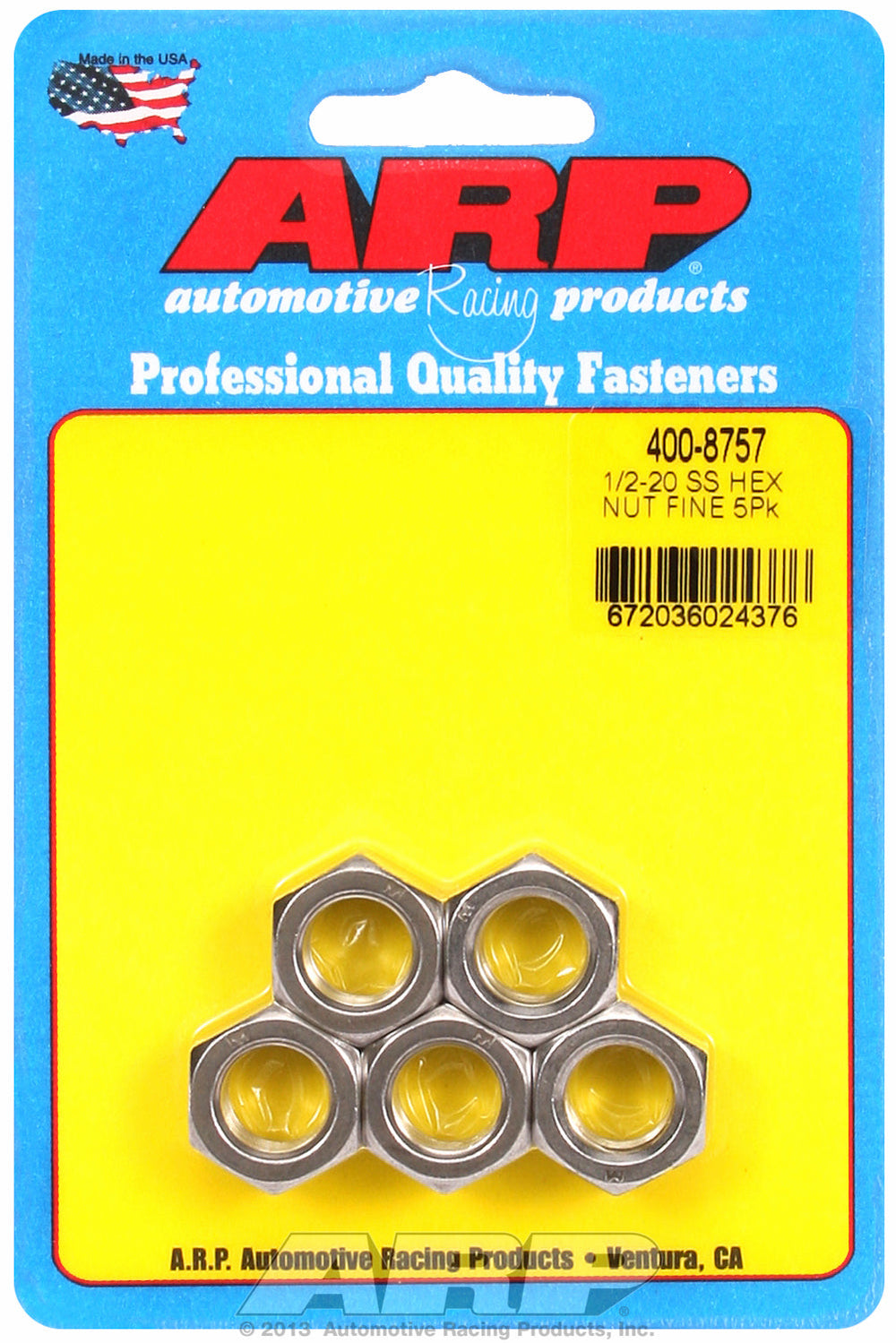1/2-20 Stainless Hex Fine Thread Hex Nut