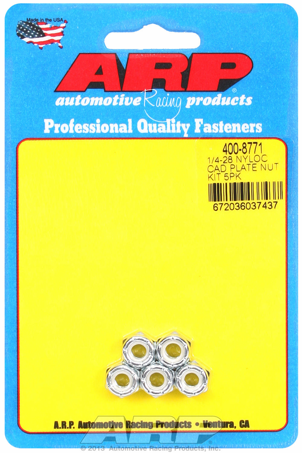 1/4-28 Cad Plated Nyloc Fine Thread Hex Nut