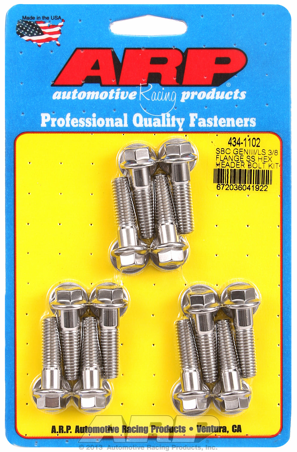 Header Bolt Kit For Chevrolet 3/8˝ wide header flange Stainless Hex Head