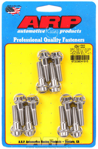 Header Bolt Kit For Chevrolet 3/8˝ wide header flange Stainless 12-Pt Head