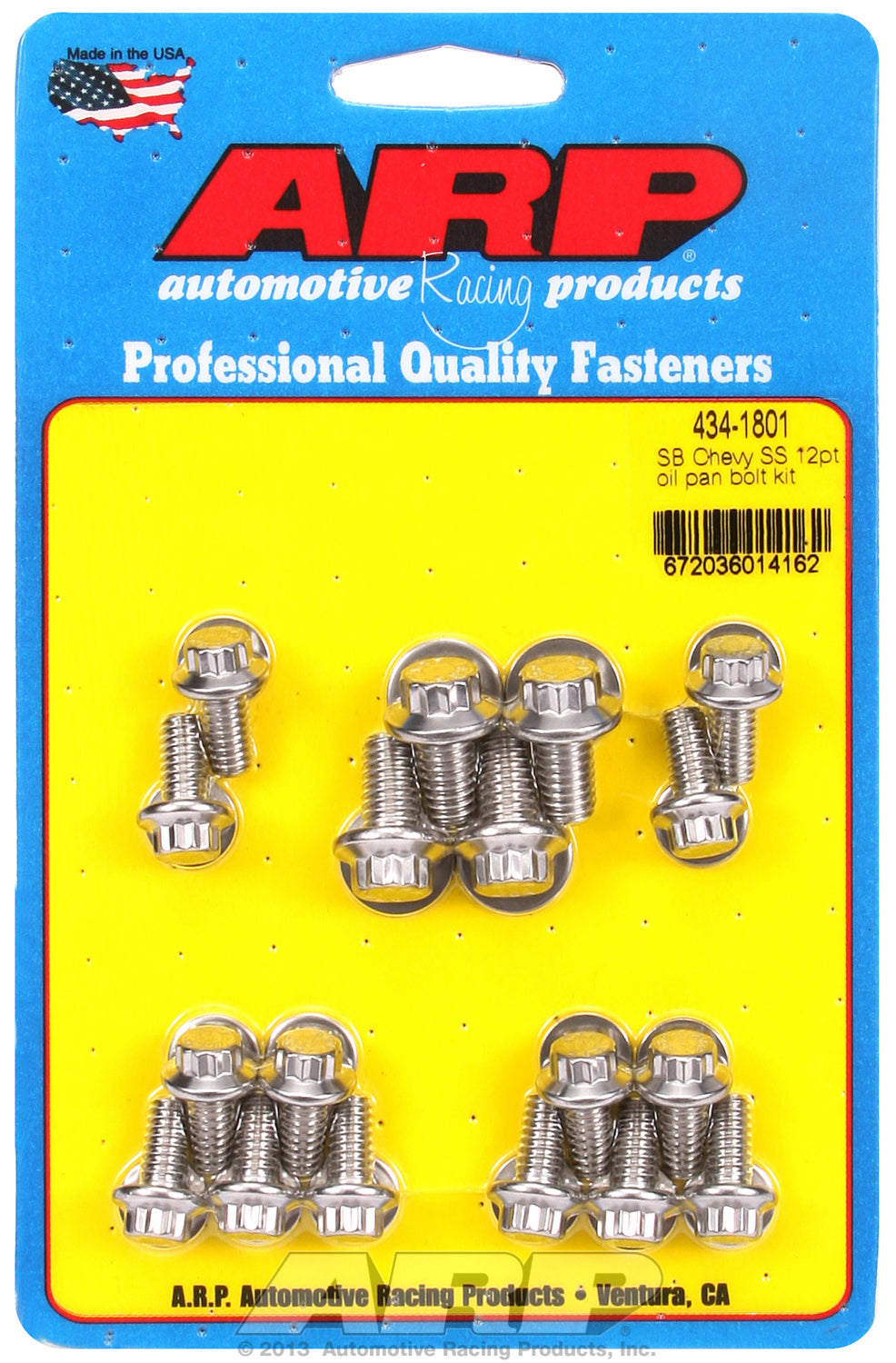 12-Pt Head Stainless Oil Pan Bolt Kit for Chevrolet 265-400 cid (w/ standard 2-pc. cork gasket)