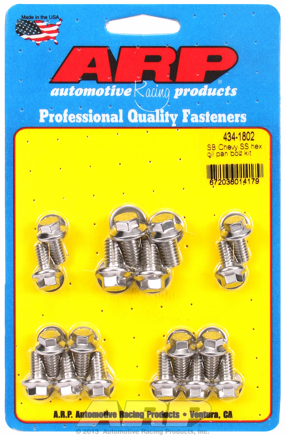 Hex Head Stainless Oil Pan Bolt Kit for Chevrolet 265-400 cid (w/ standard 2-pc. cork gasket)