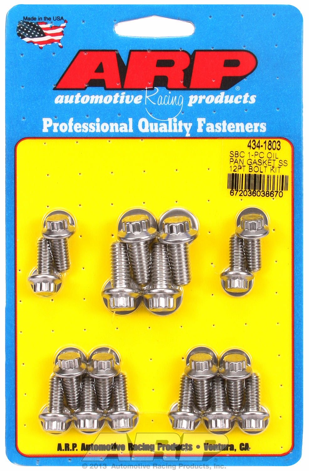 12-Pt Head Stainless Oil Pan Bolt Kit for Chevrolet 265-400 cid (w/ 1-pc. rubber gasket)