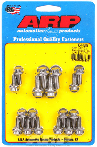 12-Pt Head Stainless Oil Pan Bolt Kit for Chevrolet 265-400 cid (w/ 1-pc. rubber gasket)